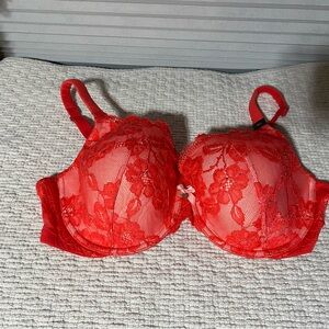 NWT VICTORIA'S SECRET BODY BY PUSH UP BRA 38D PINK RED CRYSTALS LACE FABULOUS